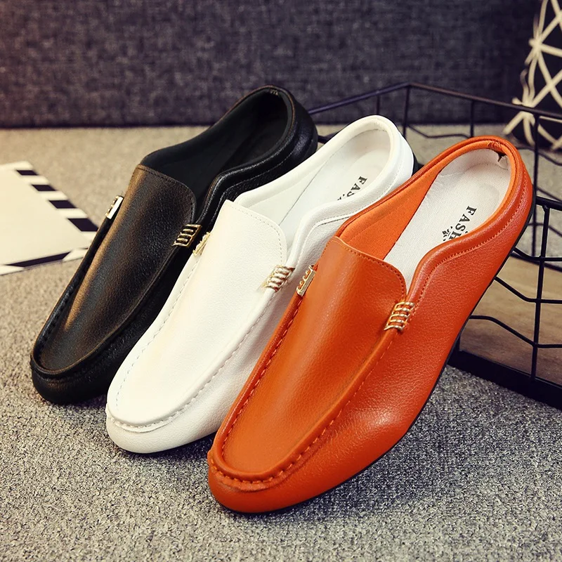 Туфли мужские без застежки повседневные лоферы полупрочный горох мягкая