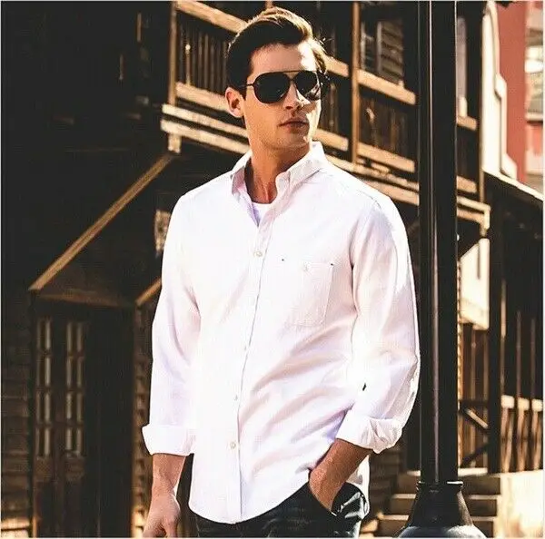 Осенне зимняя новая модная мужская Однотонная рубашка с длинным рукавом и