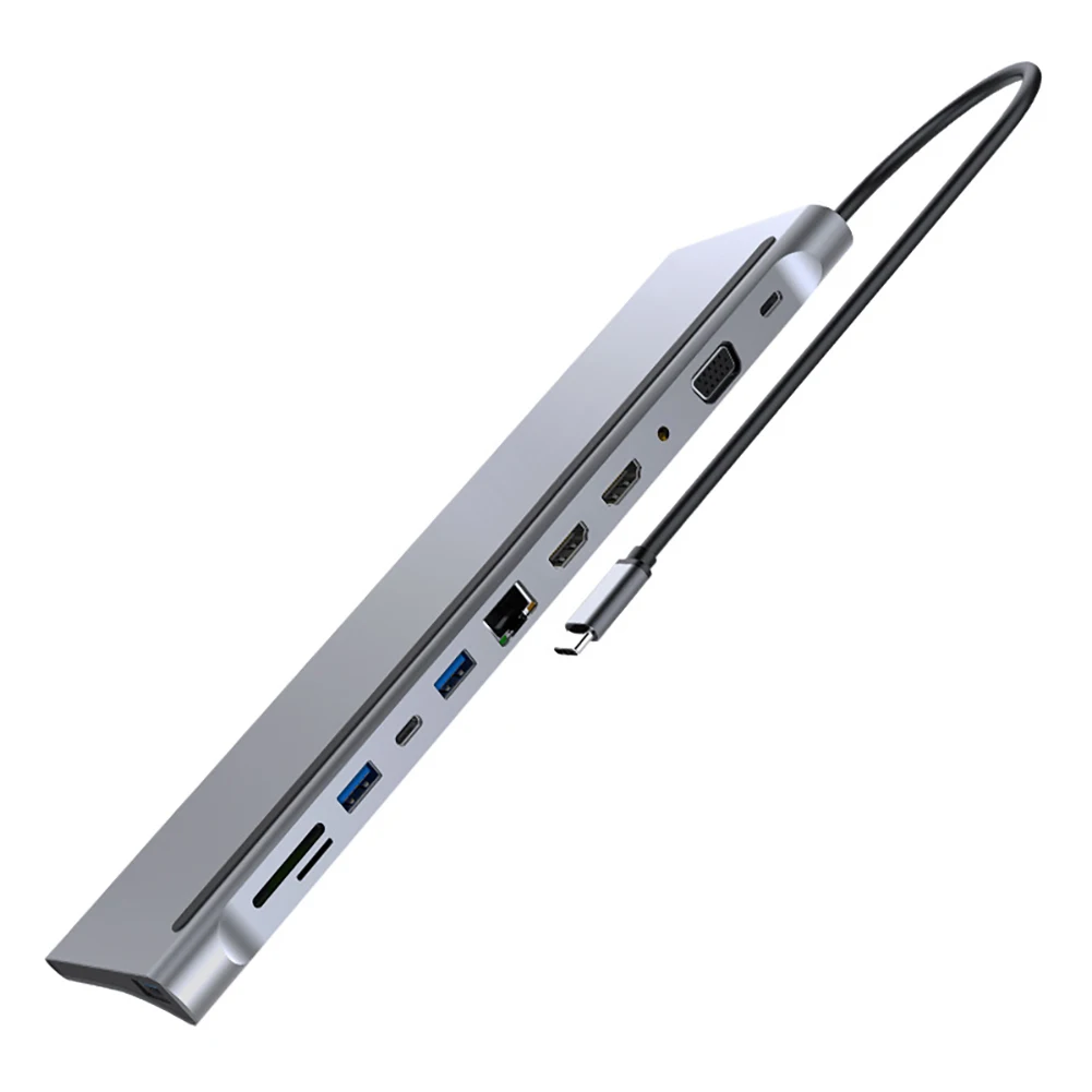 

12 in 1 Type C HUB to 3.0 USB Card Reader Dual 4K RJ45 VGA USB HUB For MacBook Accessories USB Splitter Multi HUB USB-C HUB