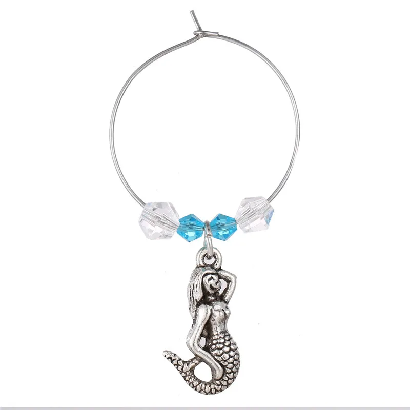 12pcs Wine Glass Goblet Charms With Blue Pearl Silver Dangle For Jewelry Making Winemaker Christmas Table Decoration Family Set | Украшения