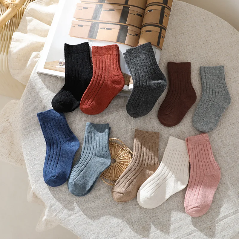 Calcetines de algod&oacute;n para ni&ntilde;os de 0 a 7 a&ntilde;os, calcet&iacute;n escolar a rayas, tobillero, Color s&oacute;lido-3