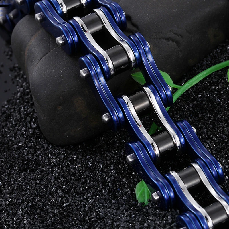 

Punk Rock Stainless Steel Blue & Biker Men's Bracelet 22cm Motorcycle Bike Bicycle Chain Bracelet Bangle Jewelry