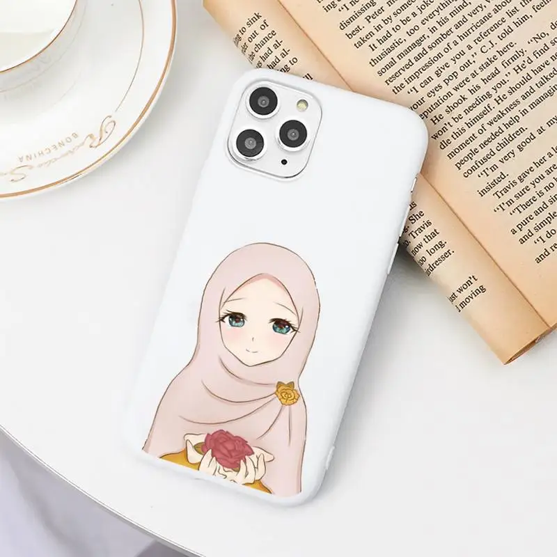 

Lovely Cartoon hijab muslim Girl Phone Case Candy Color for iPhone 6 7 8 11 12 s mini pro X XS XR MAX Plus