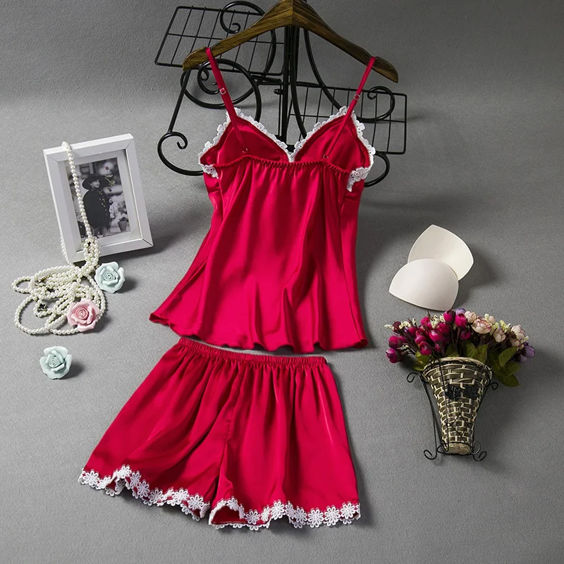 Красный пижамный комплект с v образным вырезом женская ночная рубашка костюм без