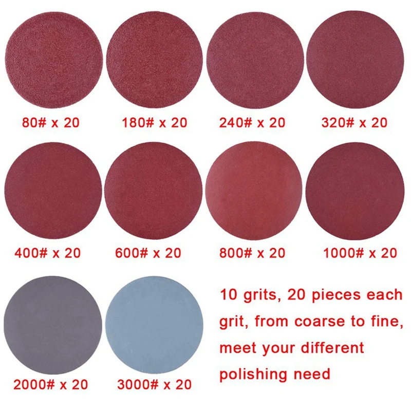 200Pcs 50mm 2 Inch Sander Disc Sanding Discs 80-3000 Grit Paper with 1Inch Abrasive Polish Pad Plate + 1/4 Shank for Rotary | Инструменты