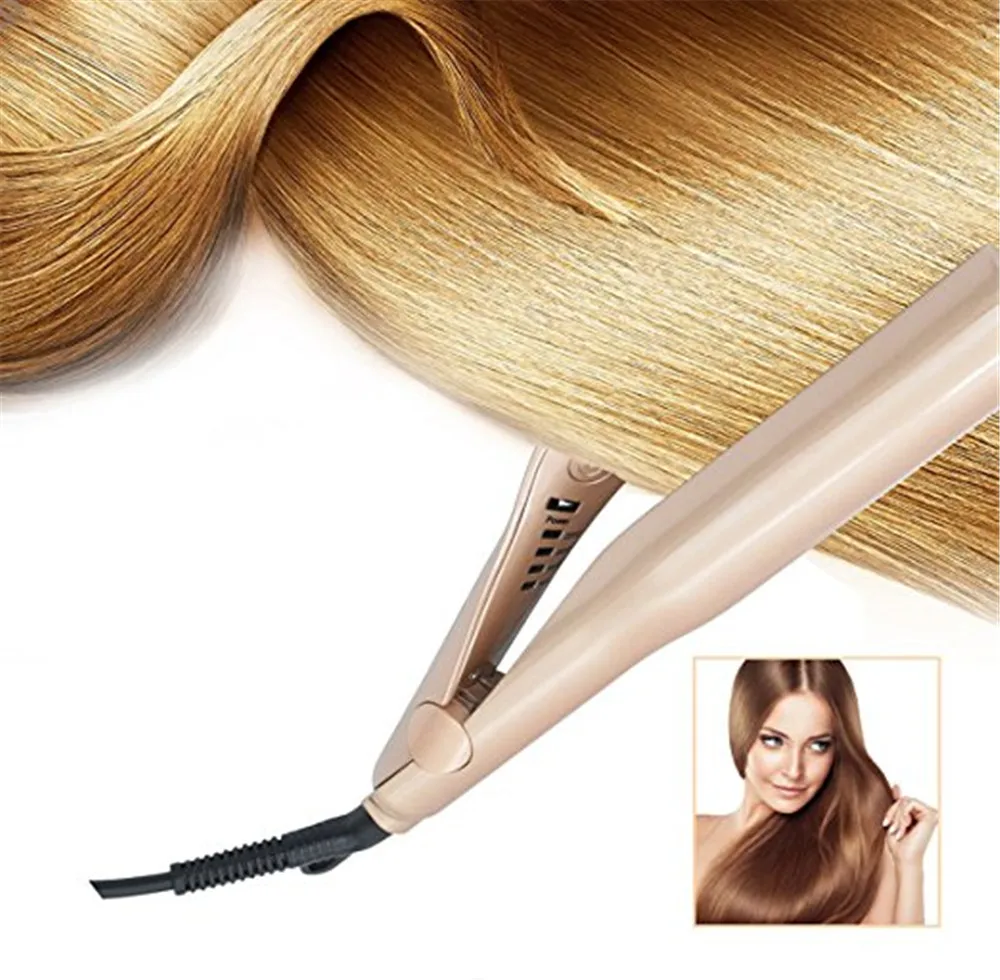 

2 in 1 Pro Gold Titanium Flat Iron Twist Hair Curling & Straightener Irons Styling 1 Inch Straightening&Curls Roller Magic Iron