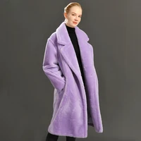 women 100 real sheep shearling coat casual jacket autumn winter long sleeve lapel fur outerwear female wool teddy bear jacket