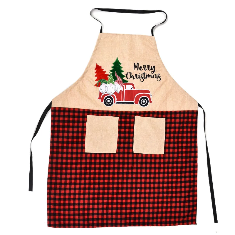 

Christmas apron Christmas decorations Linen machine embroidered apron Christmas Day Family Party Home Furnishing Supplies