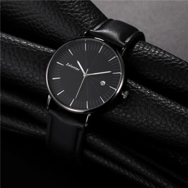 Простые деловые мужские кожаные часы с рисовым циферблатом металлическая указка