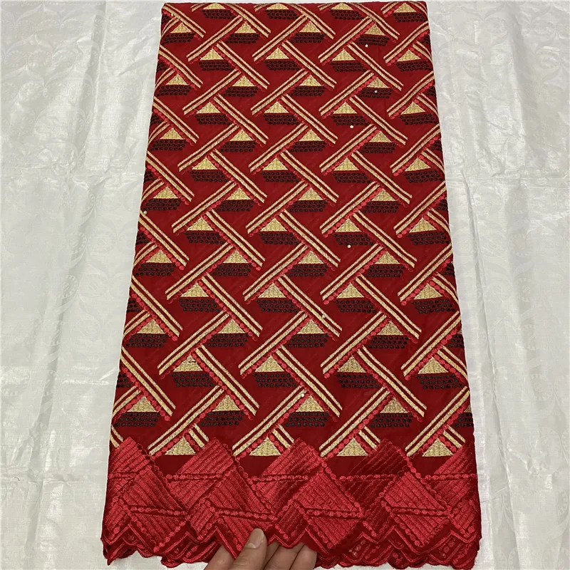 

5 Yard Dry Lace Fabric Latest Heavy Beaded Embroidery African 100% Cotton Swiss Voile Popular Dubai Style For Party Wedding 4L13