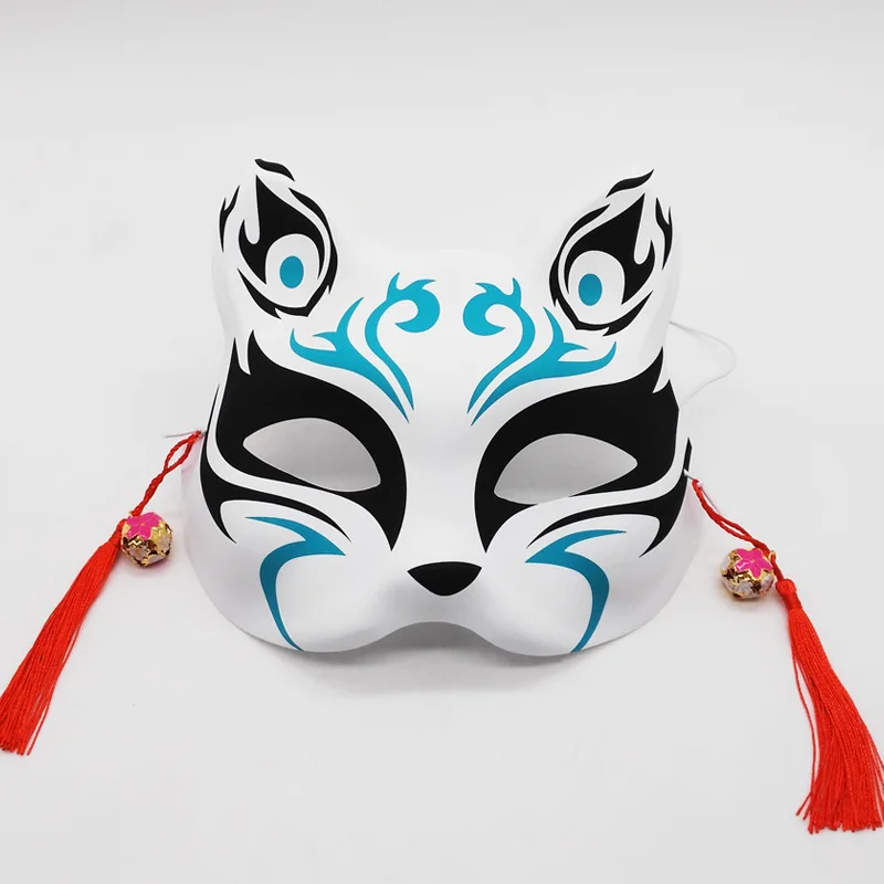 Маска на половину лица с изображением лисы и красной кошки аниме для мужчин