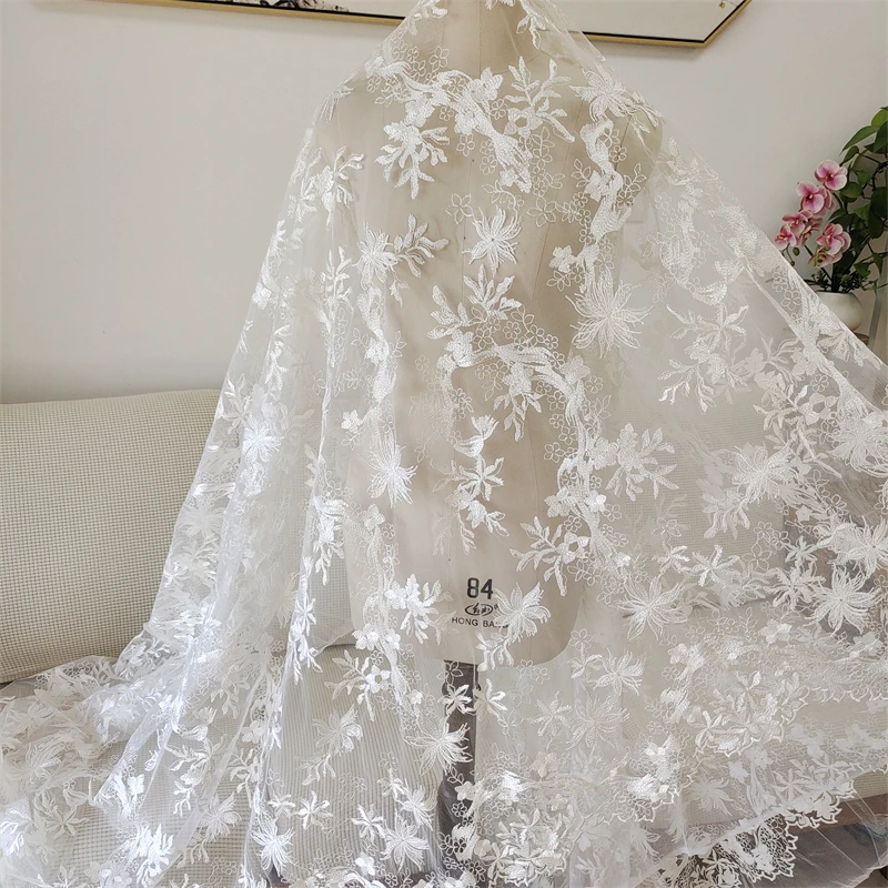 

New High-grade Mesh Embroidery Wedding Curtain DIY Fabric Off white Creative Material
