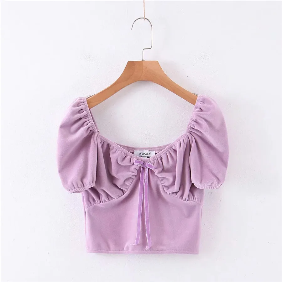 Милая розовая бархатная футболка Kawaii для девочек женские летние топы с пышными