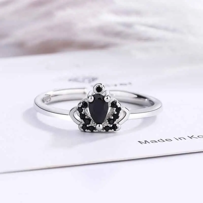 

KOFSAC New 925 Sterling Silver Rings For Women Trendy Small Crown Zircon Black Finger Gift Lady Personality Daily Wear Jewelry