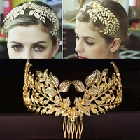 aristocratic elegant bride golden color handmade leaf crown headdress hair accessories dress banquet drama modeling jewelry