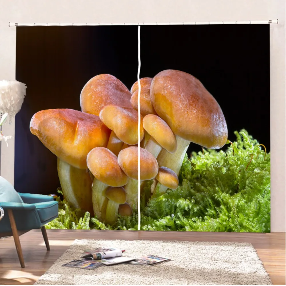 

Dreamy Window Curtains 3D Forest Mushroom Print Living Room Bedroom Decor 2 Panels Cartoon Polyester Window Drapes Home Decor