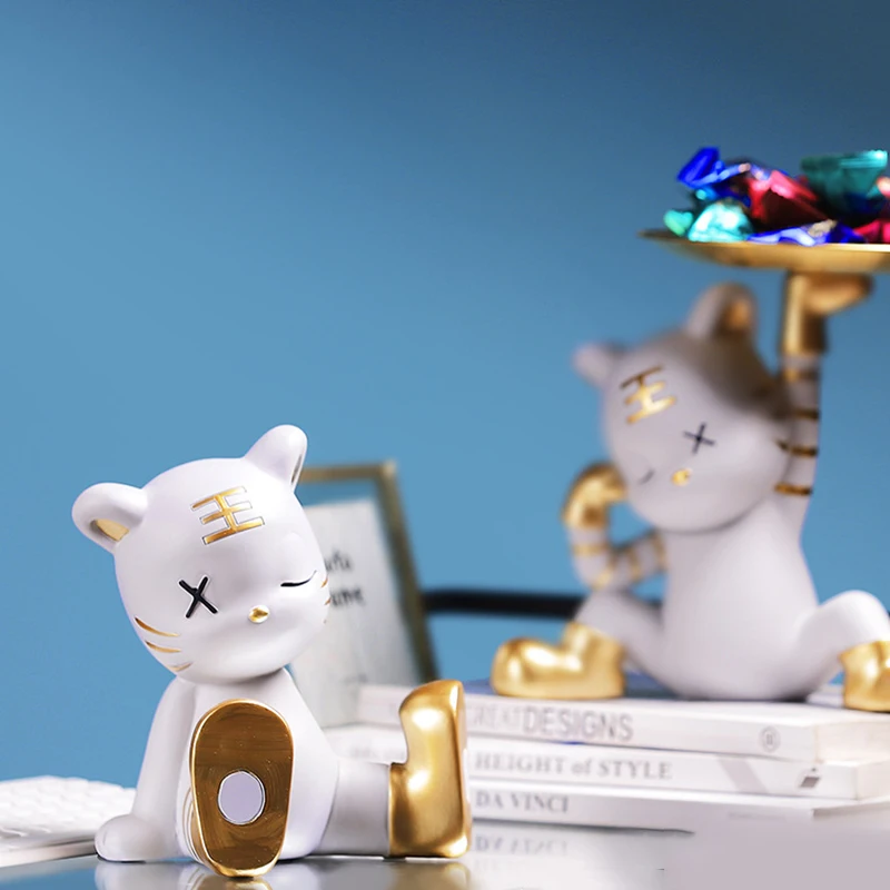 

Декоративный поднос для хранения ключей в форме симпатичного тигра, скульптуры, статуя для хранения в виде животного из смолы, поднос для хр...