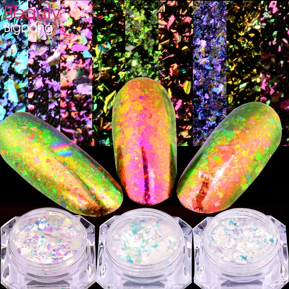 Beautybigbang 0,15 г Украшения Ногтей хлопья Хамелеон блестящая голографическая пигмент аксессуары для ногтей блестки хромированная пудра для ногтей