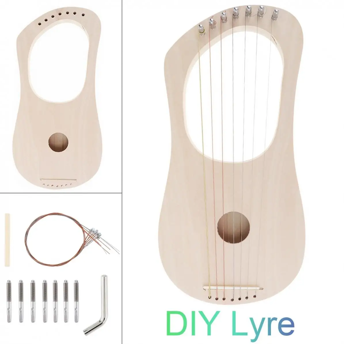 7 Strings Lyre Harp DIY Kit Solid Basswood String Instrument Handwork Painting Assembly for Amateur Beginner Kid Children Fun