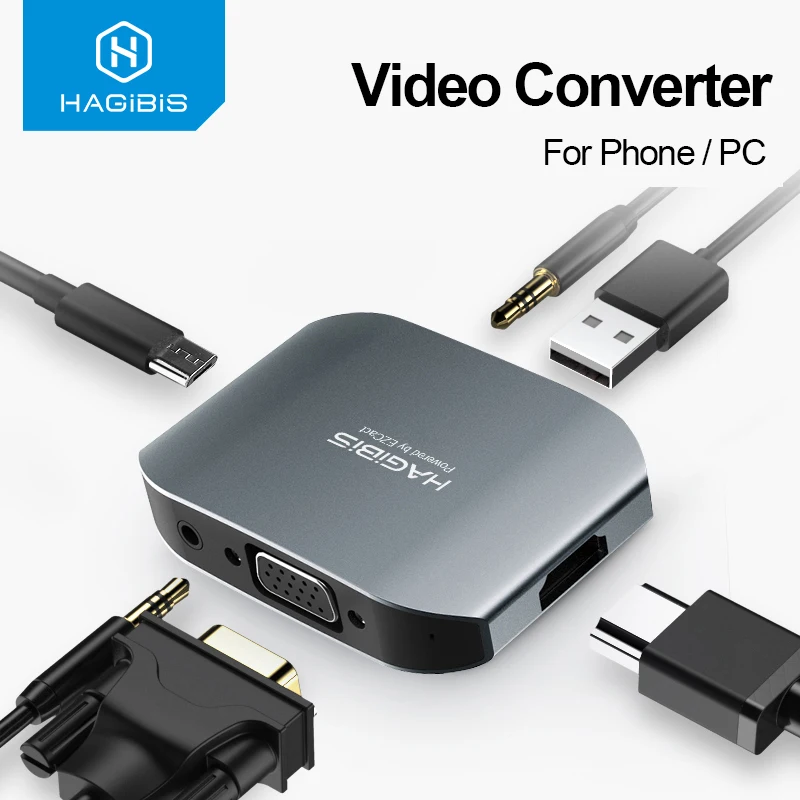 Hagибис HDMI VGA HD адаптер ПК видео конвертер аудио адаптер мобильный телефон/ноутбук подключен к телевизору для iPhone XS 8 iPad Android