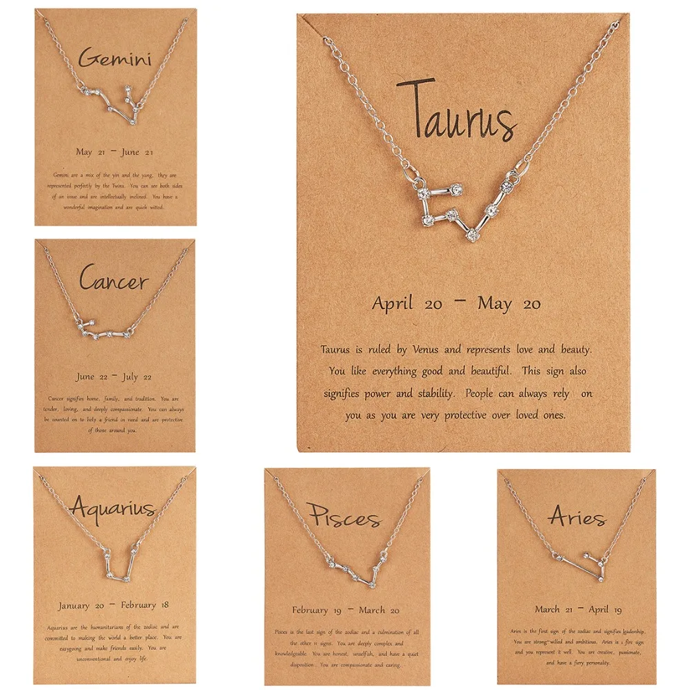 

Trendy Shiny Crystal Star Zodiac Sign 12 Constellation Pendent Necklaces Female Elegant Silver Color Choker Necklaces Jewelry