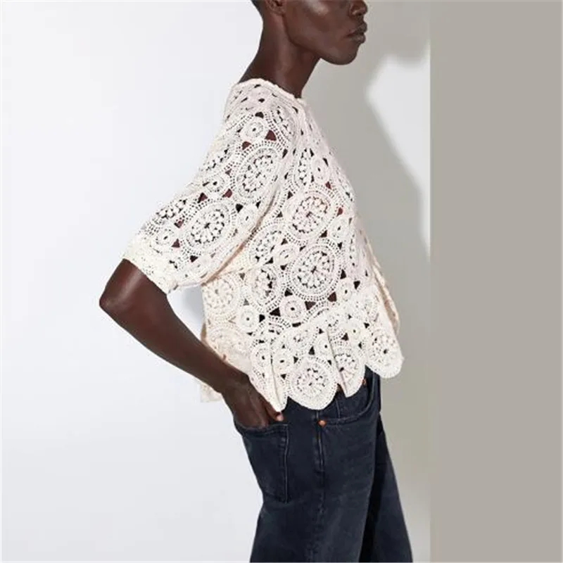 Женская блузка с коротким рукавом в стиле бохо прозрачные Рубашки Топы Летние