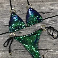women summer sexy sequins glitter triangle lace up halter low waist bikini sets beachwear bathing holiday two piece suits