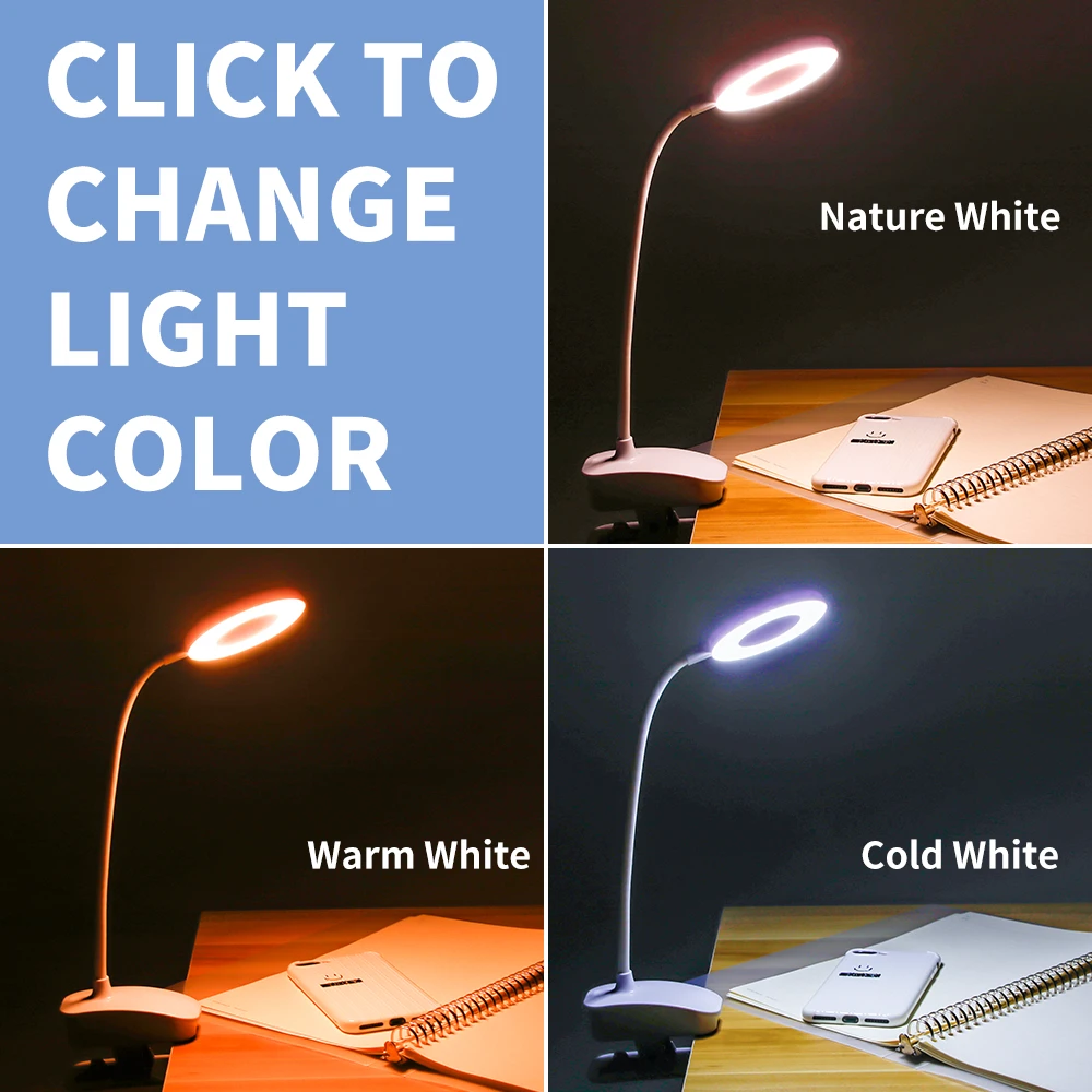 

LED Table Lamp Night Light LED Reading Light Study Desk Lamps LED Eye Protection Light USB Battery Powered 5V 3 Colosr Dimmable