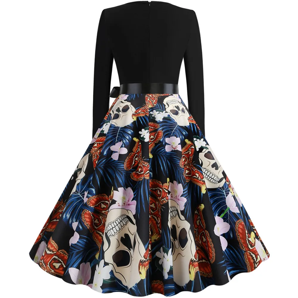 Женское платье для выпускного винтажное с длинными рукавами на Хэллоуин 50 s