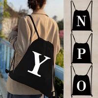 canvas drawstring backpacktote shoulder shopping bags white letter print harajuku women bags eco bag shoppers travel bag