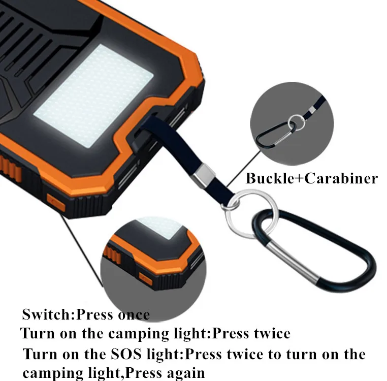 Портативное водонепроницаемое портативное зарядное устройство на солнечной