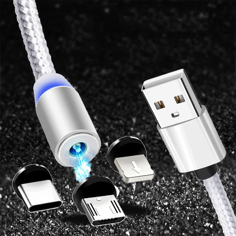 LED كابل USB مغناطيسي 2.4A شحن سريع نوع C كابل شاحن مغناطيسي شحن البيانات المصغّر USB كابل الهاتف المحمول كابل يو إس بي الحبل