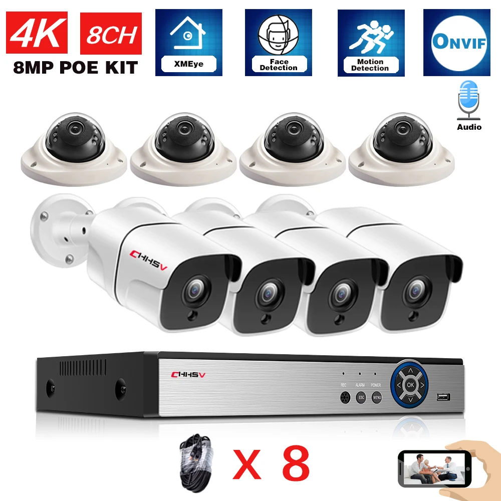 

Комплект камер видеонаблюдения, 4K 8-канальный сетевой видеорегистратор, наружная IP-камера с ночным видением, 8 Мп, 16 каналов, POE