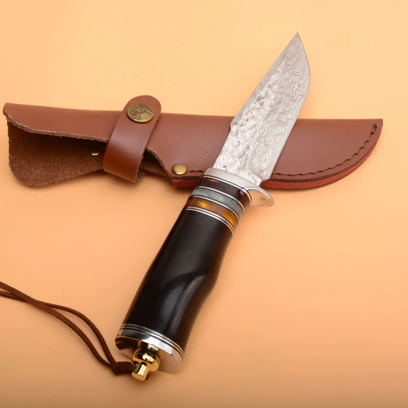 

Hunter Damascus Fixed Blade Knifes Ebony Outdoor Camping Hunting Survival Pocket Utility EDC Tools Self Defense Gift Knifes