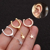 new women cz piercing earrings stainless steel earrings creative trendy star pendant ear helix tragus jewelry