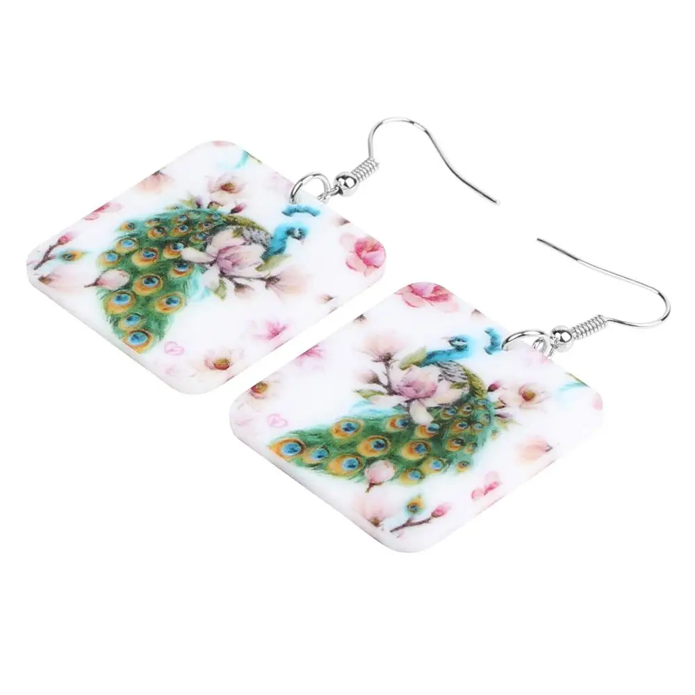 ARWA акриловые квадратные элегантные серьги павлин пава с большим принтом дикая