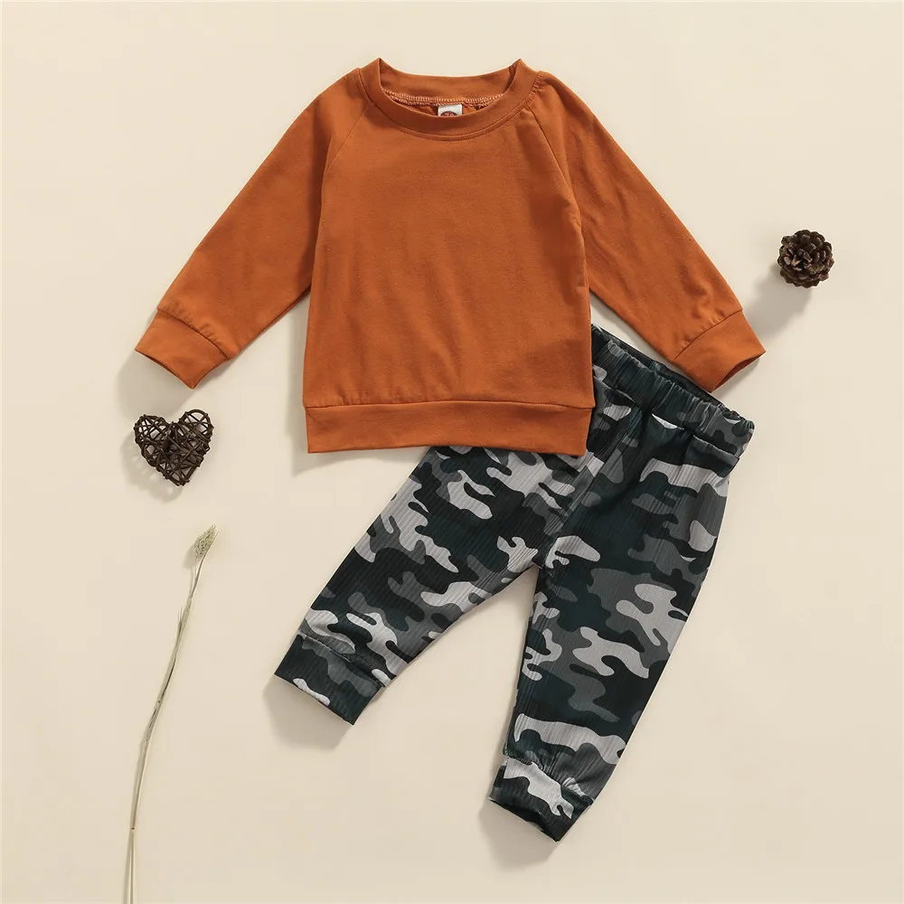 

2021 Autumn Baby Boy 2Pcs Fall Outfits Clothes Long Sleeve Tops Pants Camouflage Outfits Child Girl Boy Set