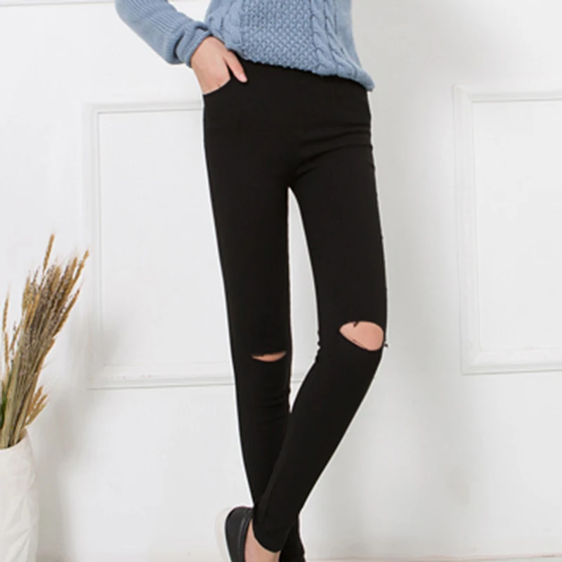 

Women's Pants Jeans Spring Summer Autumn Leggings Stretch Skinny Pants High Waist Black Skinny Simple Long Hole Pants Plus Size