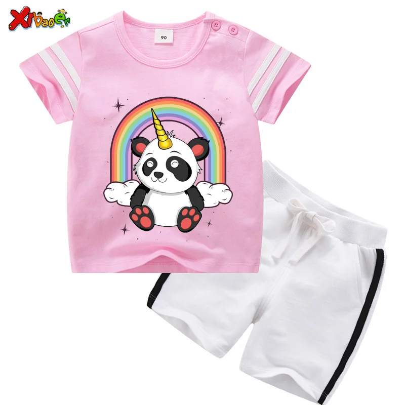 

Summer Baby Boy Clothes Set Children Clothing Girl Casual Clothes Kids Ribbed Set Sport Suit Tracksuit Toddler Baby Outfit Panda