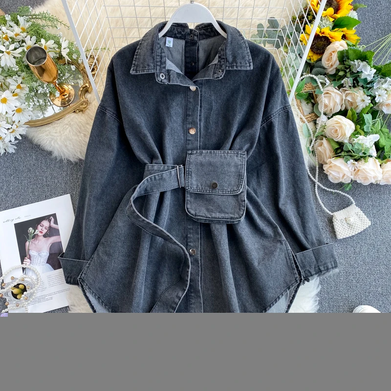 

Spring Summer Women's Solid Denim Dress Female Pocket With Belt Slim Dress Ladies Single Breasted Vintage Dresses