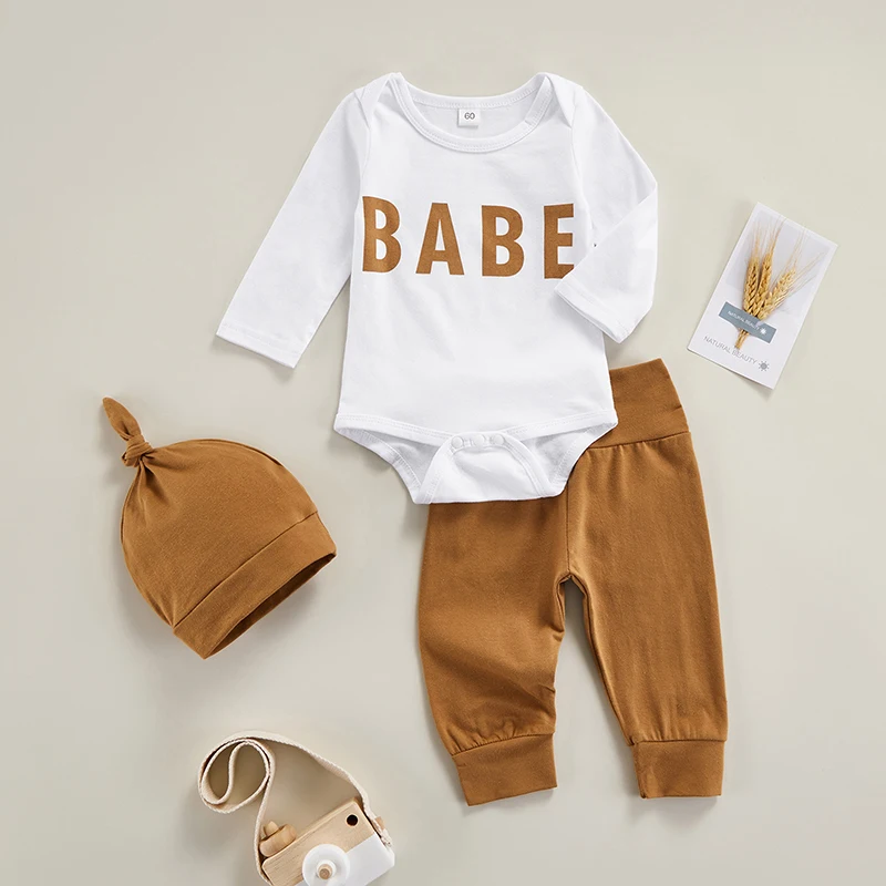 

3 шт., детский однотонный комбинезон с длинным рукавом и круглым воротником