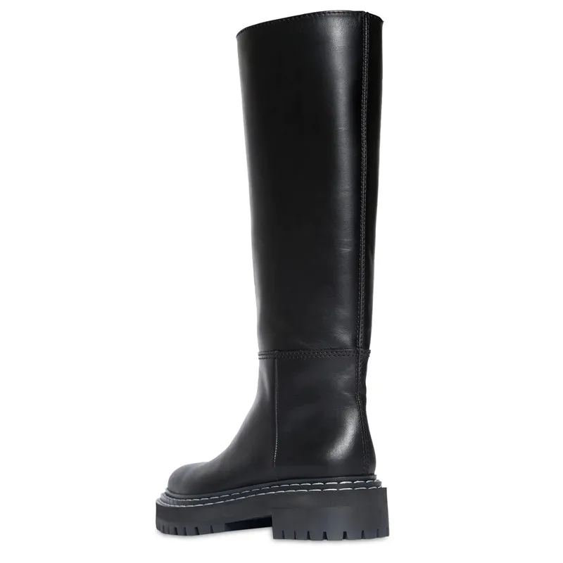 Ботинки женские из натуральной кожи на плоской платформе с круглым носком | Обувь