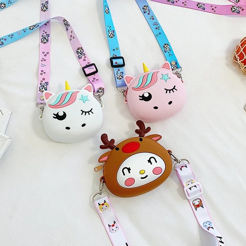 

Cartoon Small Bag Ribbon Single Shoulder Silicone Mobile Phone Bag Unicorn Cartoon Cute Single Diagonal Bag Shopping Handbags