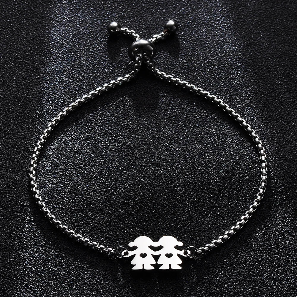 

10Pcs/lot 100% Stainless Steel Family Member Bracelet Adjustable Box Chain Bracelets Women Jewelry Gift
