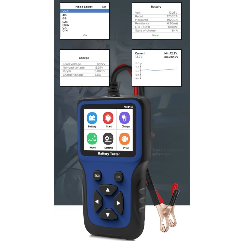 

311B 12V Battery Tester Analyzer 100-2000 CCA Car Quick Cranking Battery Tester B95A