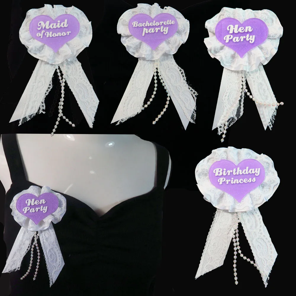 6 шт. фиолетовые блестящие значки белая кружевная лента брошь Подружка невесты
