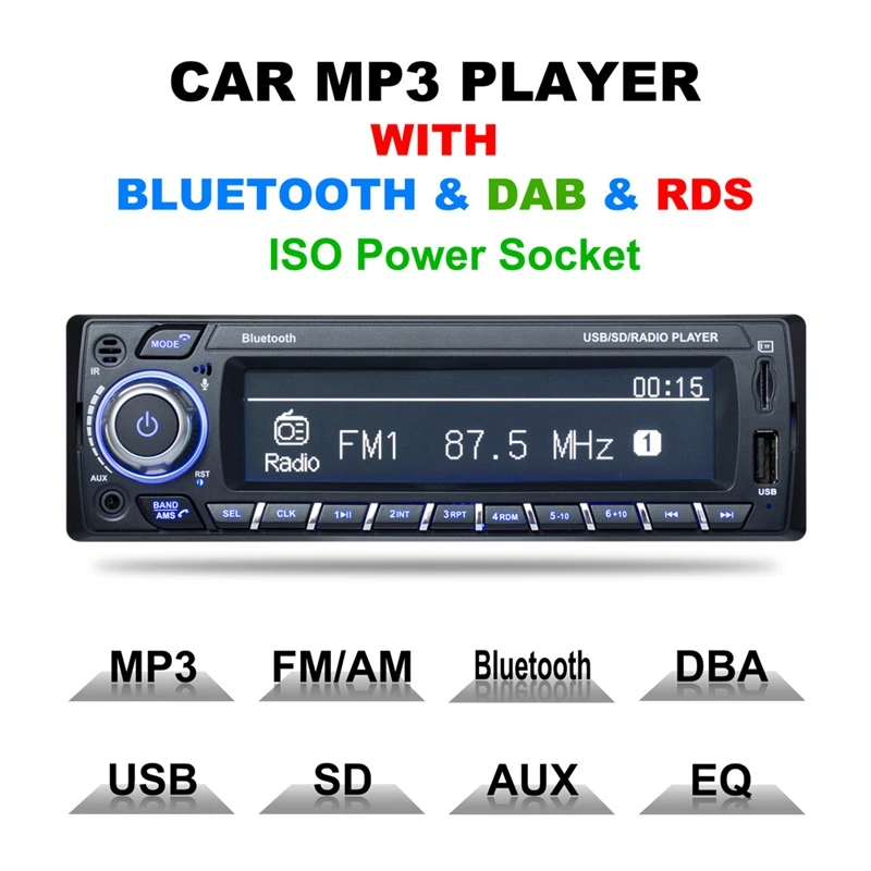 

3101 1 Din автомобильный радиоприемник Bluetooth DAB + RDS MP3-плеер AM/WMA ЖК-экран FM USB SD карта устройство громкой связи цифровой аудио ISO
