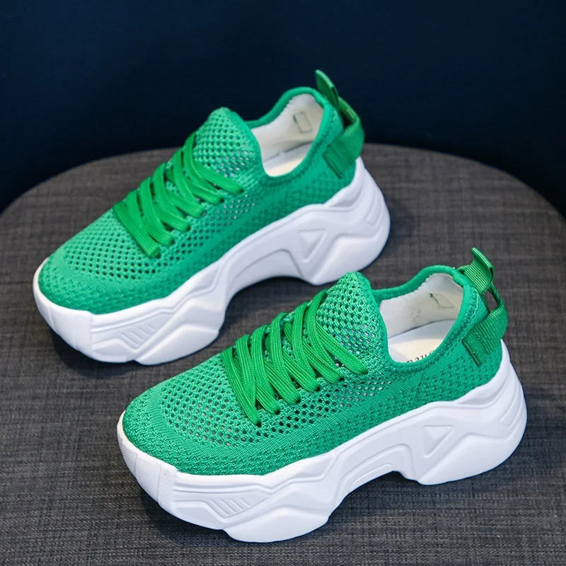 

Новинка 2021, женские кроссовки, модные женские кроссовки, вязаные сетчатые легкие повседневные кроссовки на платформе, обувь на платформе