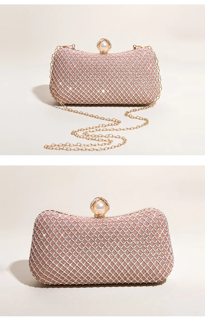 

Rose Gold Rhinestone Bag Bridal Dress Clutch Bag Luxury Design Diamond Small Square Bag Party Net Diamond Bag Dress Evening Bag
