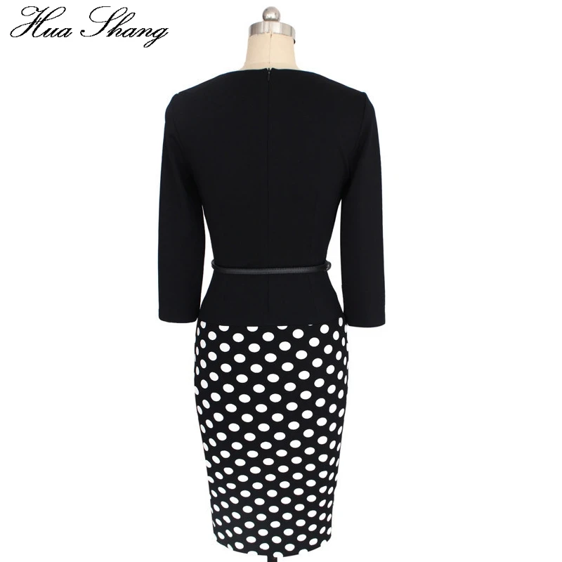 Женское офисное платье-карандаш облегающее контрастное Деловое платье в горошек